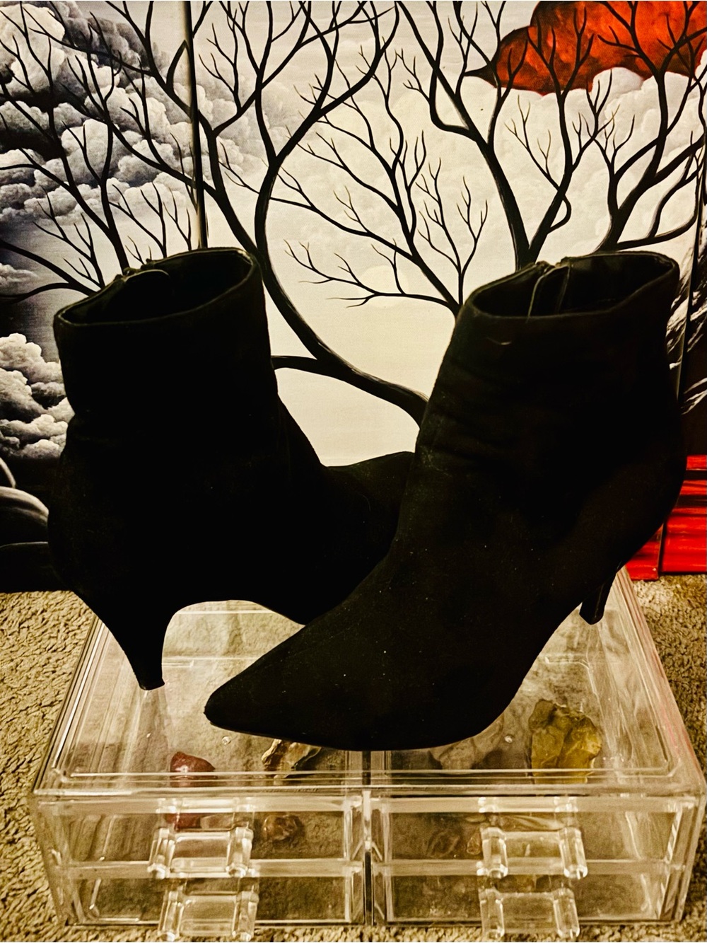 Carlos by Carlos Santana Black Pointed Ankle Booties with Kitten Heel